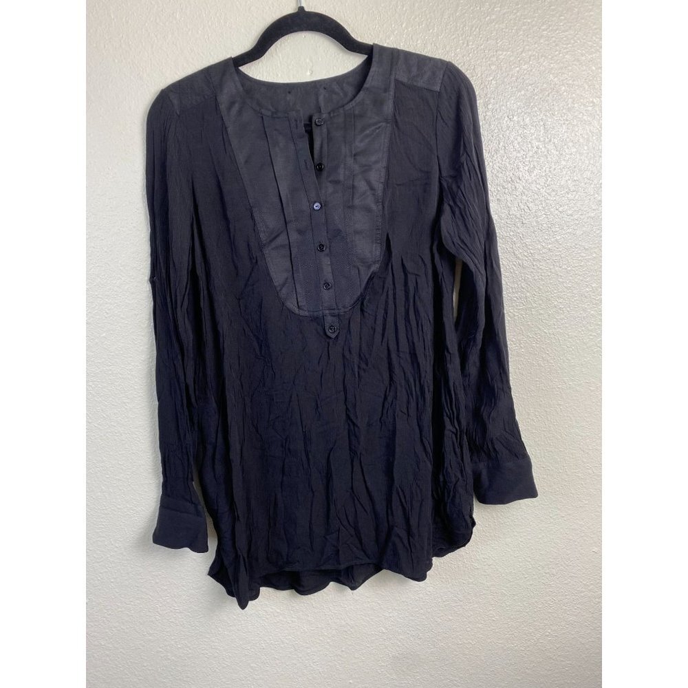 Vince Womens Top size Small‎ Black Linen Blend Classic Capsule Career Minimalist